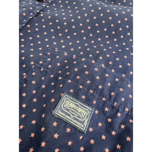 Denim and Supply Ralph Lauren Men Shirt Short Sleeve Star Print Navy Blue XL - Picture 2 of 4